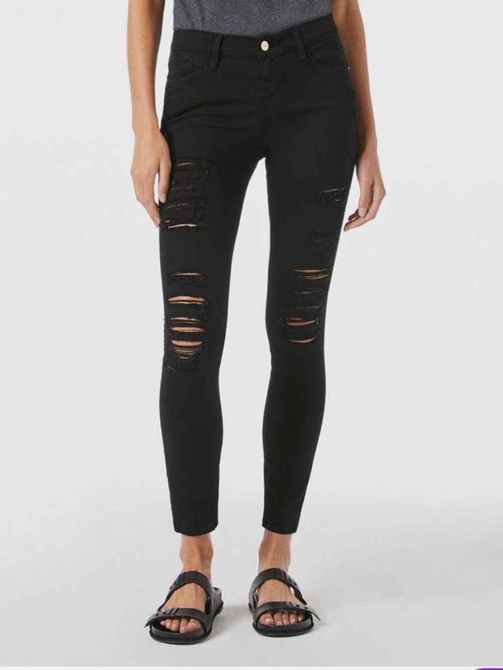 FRAME DENIM Le Skinny De Jeanne Ripped Denim Jean Black Sz 29